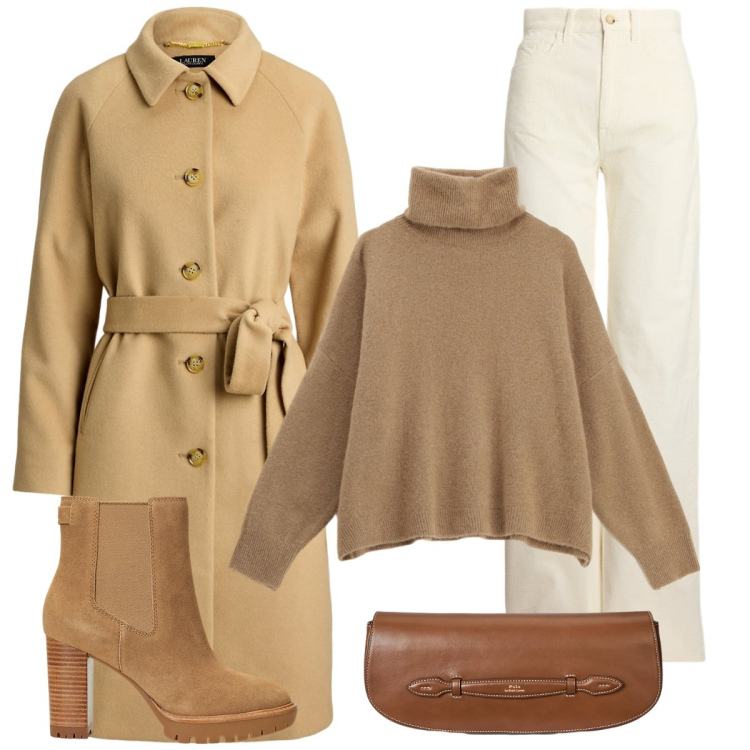 Outfit donna - Total look #2285918. Stile Casual per Tutti i giorni. Abbinamento con maglieria, clutch, cappotti, pantaloni, stivaletti chelsea.