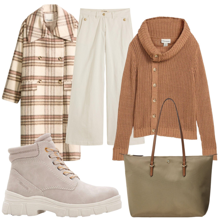 Outfit donna - Total look #2285919. Stile Casual chic per Tutti i giorni. Abbinamento con pantaloni, cappotti, stivaletti, maglieria, borse tote.