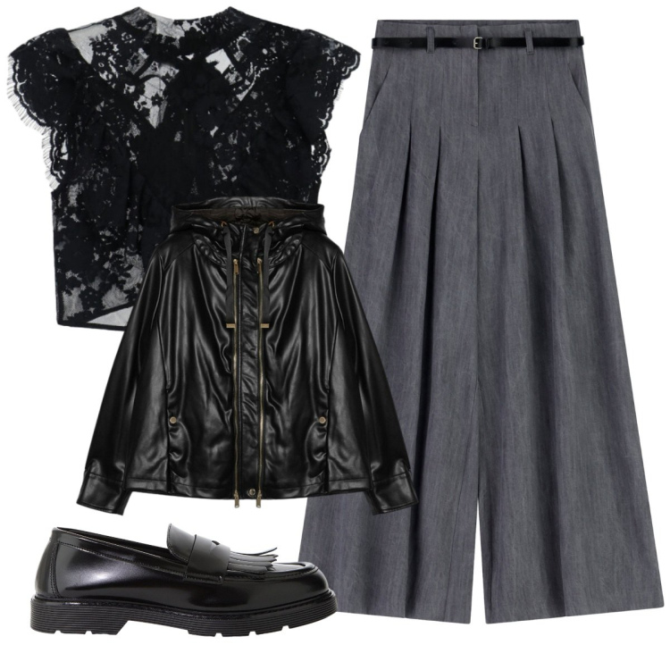 Outfit donna - Total look #2285947. Stile Casual chic per Ufficio. Abbinamento con pantaloni a palazzo, bluse, mocassini, giacche.