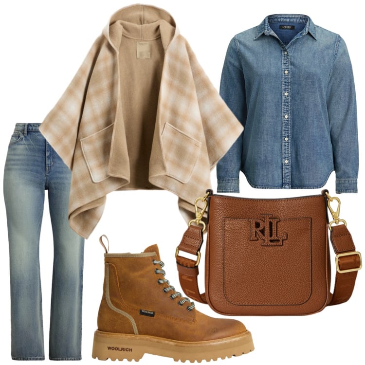 Outfit donna - La mantella originale. Stile Minimal per Tutti i giorni. Abbinamento con anfibi, cappe, jeans, borse a tracolla, camicie.