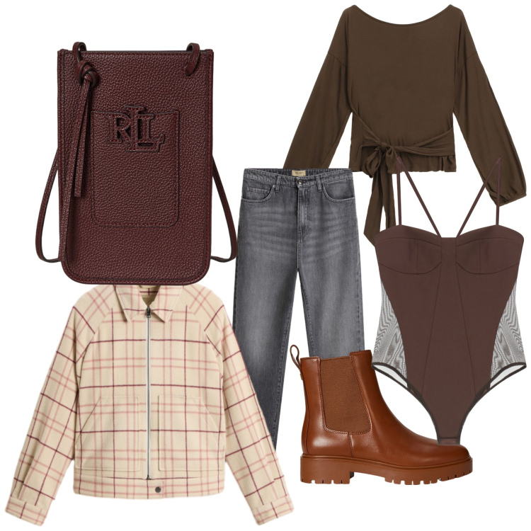 Outfit donna - Every day look. Stile Basic per Tutti i giorni. Abbinamento con body, top, stivaletti chelsea, borse a tracolla, jeans, cappotti.