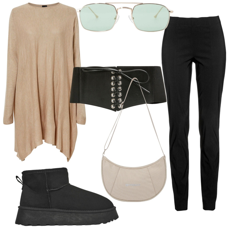 Outfit donna - Total look #2286026. Stile Casual chic per Tutti i giorni. Abbinamento con maglieria, pantaloni, stivaletti, cinture, occhiali da sole, borse a spalla.