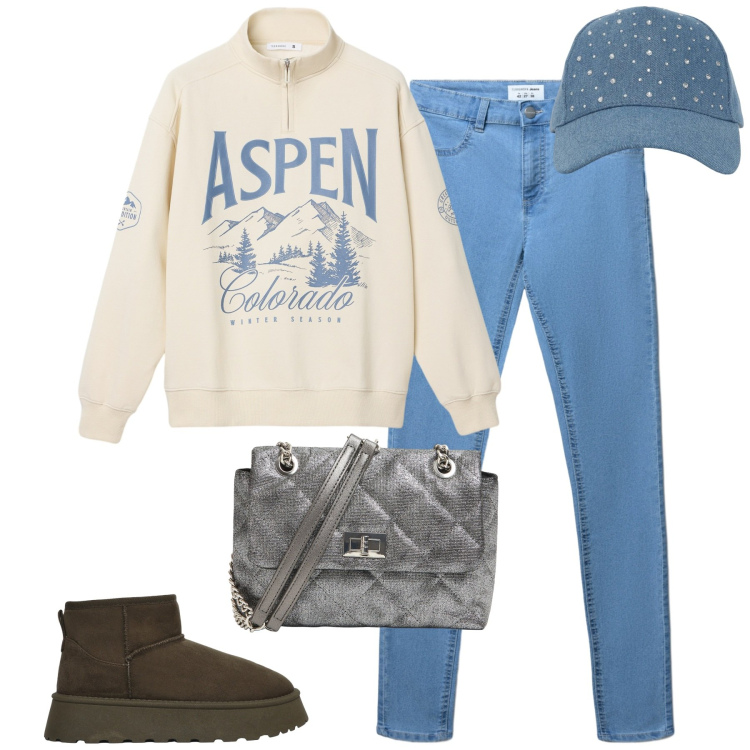 Outfit donna - City. Stile Casual chic per Tutti i giorni. Abbinamento con borse a tracolla, cappelli, jeggings, felpe, stivali.