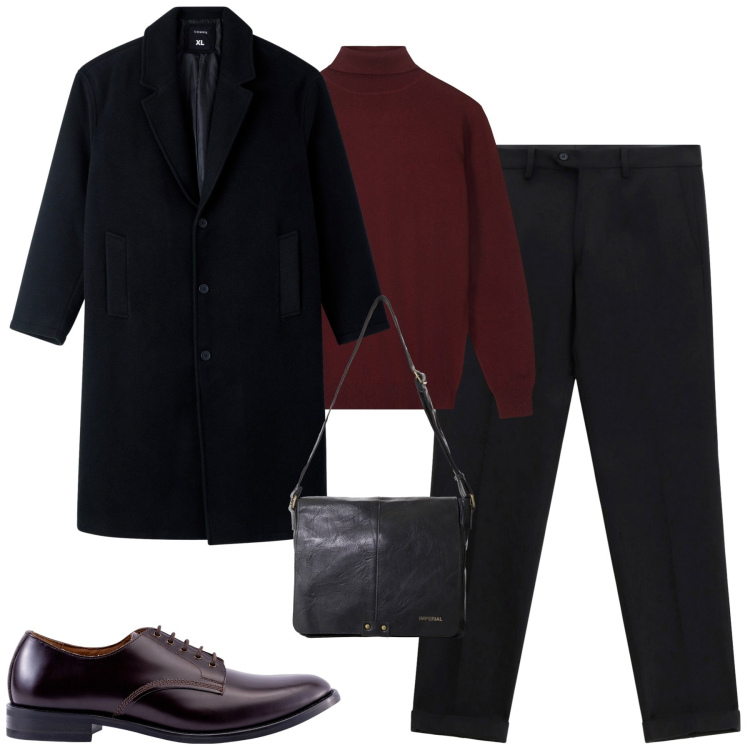Outfit uomo - City. Stile Urban per Tutti i giorni. Abbinamento con cappotti, borse sportive, pantaloni, scarpe stringate, maglieria.