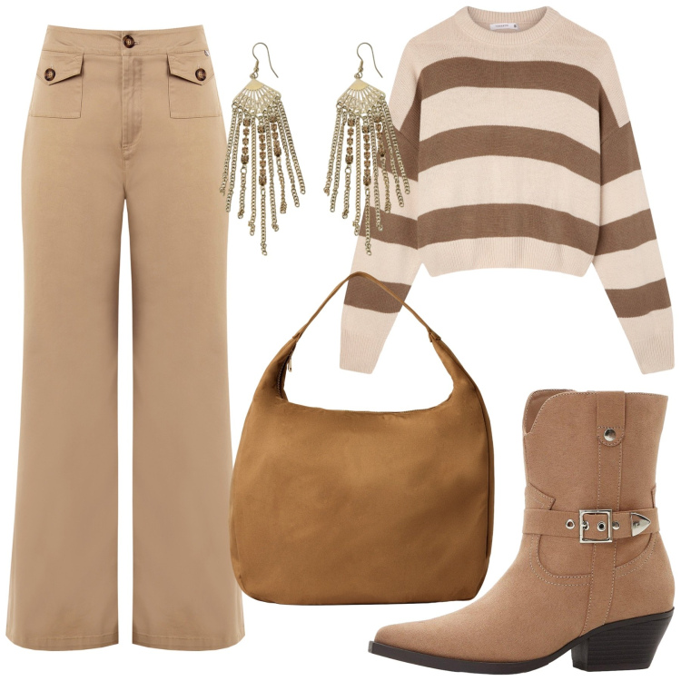 Outfit donna - Total look #2286058. Stile Casual per Tutti i giorni. Abbinamento con stivaletti texani, borse a mano, maglieria, pantaloni, orecchini.