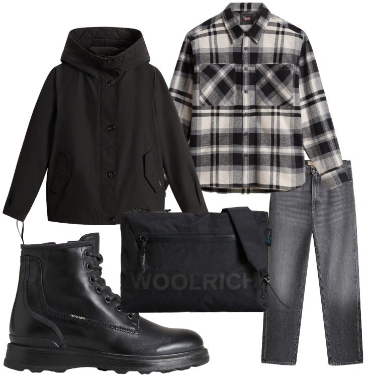 Outfit donna - Nero every day. Stile Casual per Tutti i giorni. Abbinamento con anfibi, jeans, borse a tracolla, blazer, camicie.