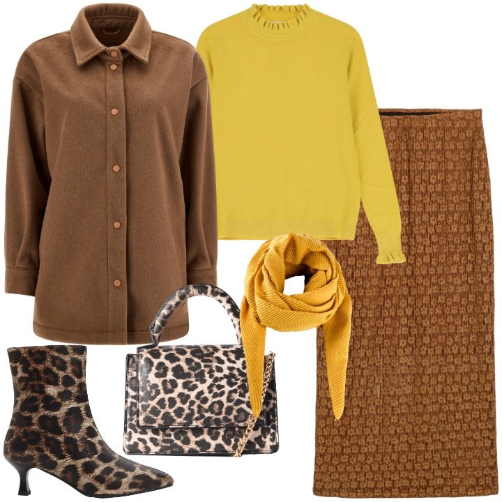 Outfit donna - Cozy & Chic. Stile Chic per Ufficio. Abbinamento con gonne lunghe, foulard, stivaletti, borse a tracolla, maglieria, cappotti.