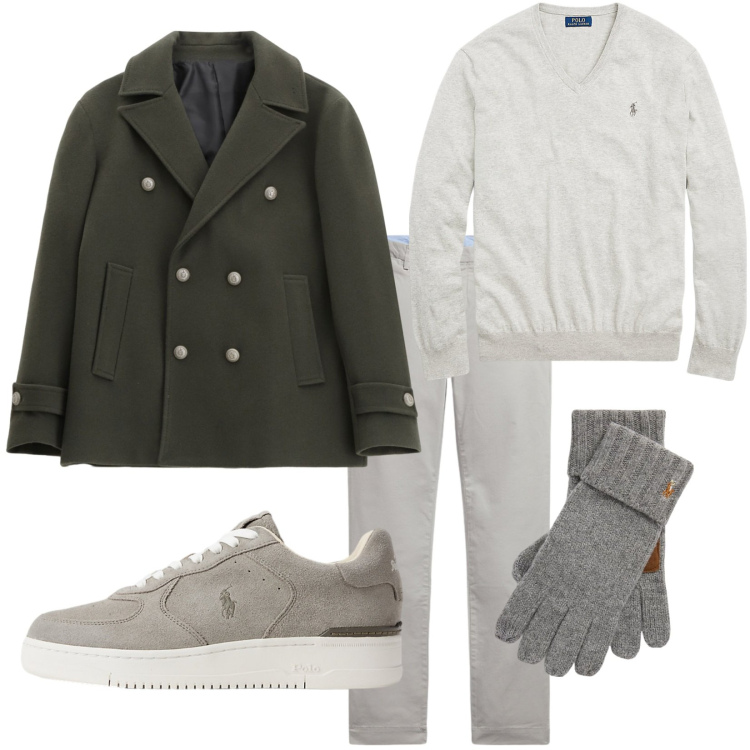 Outfit uomo - Grigio autunno. Stile Trendy per Tutti i giorni. Abbinamento con cappotti, maglieria, guanti, sneakers, pantaloni.