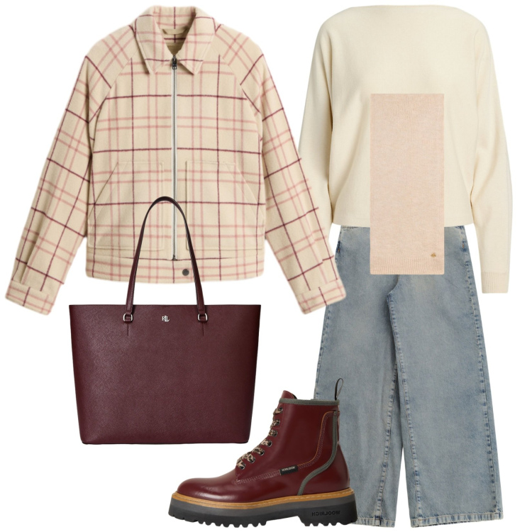 Outfit donna - Nella mia città. Stile Urban per Tutti i giorni. Abbinamento con jeans, sciarpe, maglieria, borse tote, anfibi, cappotti.