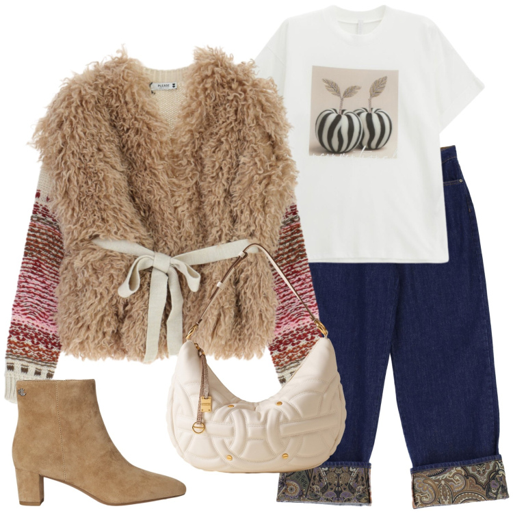 Outfit donna - Total look #2286126. Stile Chic per Tutti i giorni. Abbinamento con maglieria, jeans, t-shirt, borse a spalla, stivaletti.