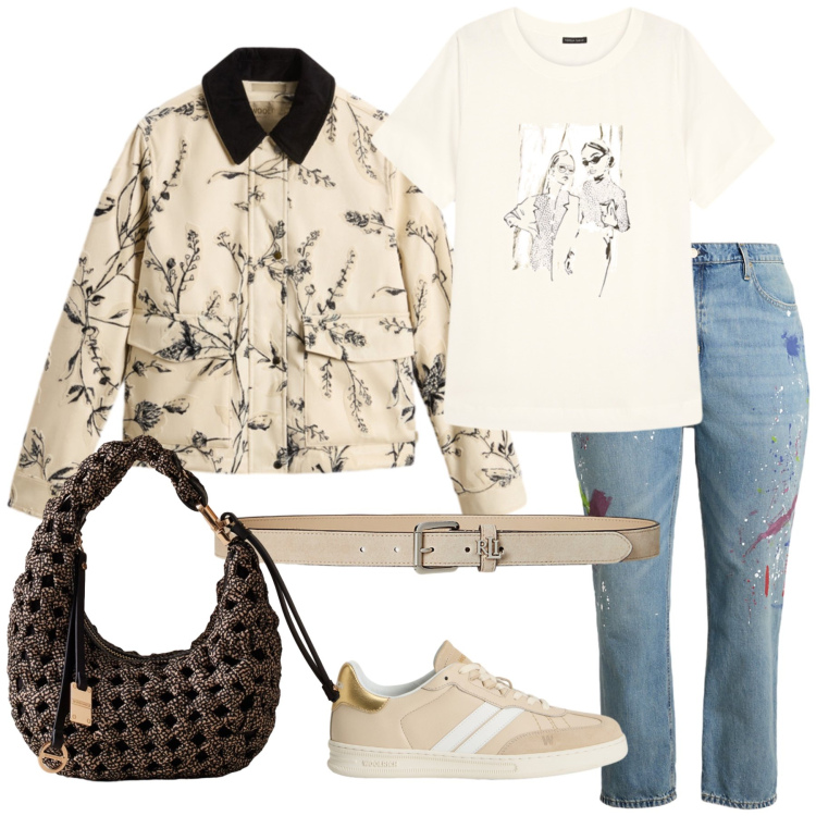 Outfit donna - Total look #2286129. Stile Chic per Tutti i giorni. Abbinamento con borse a mano, jeans boyfriend, cinture, sneakers, cappotti, t-shirt.