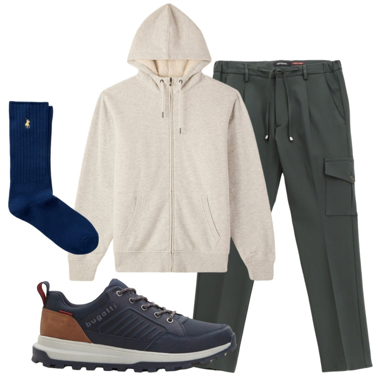 Outfit uomo - Total look #2286138. Stile Casual per Tutti i giorni. Abbinamento con sneakers, felpe con cappuccio, pantaloni cargo, calzini.