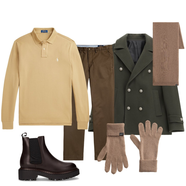 Outfit uomo - Il giaccone sportivo. Stile Trendy per Tutti i giorni. Abbinamento con cappotti, pantaloni chino, polo, sciarpe, guanti, stivali e stivaletti.