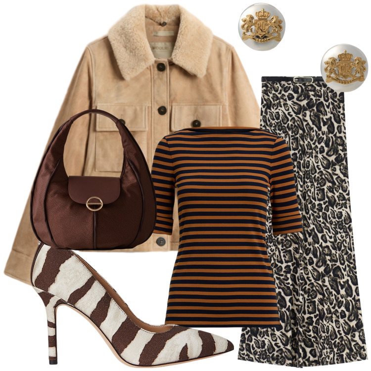 Outfit donna - Un mix glam. Stile Urban per Tutti i giorni. Abbinamento con gonne lunghe, borse a spalla, orecchini, décolleté, t-shirt, piumini.