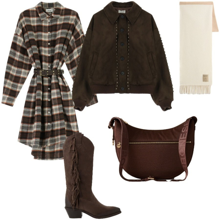 Outfit donna - Total look #2286153. Stile Casual per Tutti i giorni. Abbinamento con bomber, stivali, vestiti corti, borse a spalla, sciarpe.