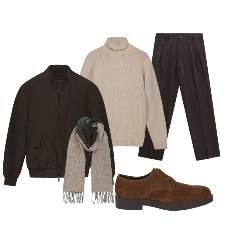 Outfit uomo - Serio…. Stile Trendy per Ufficio. Abbinamento con pantaloni, scarpe stringate, pullovers, sciarpe, bomber.