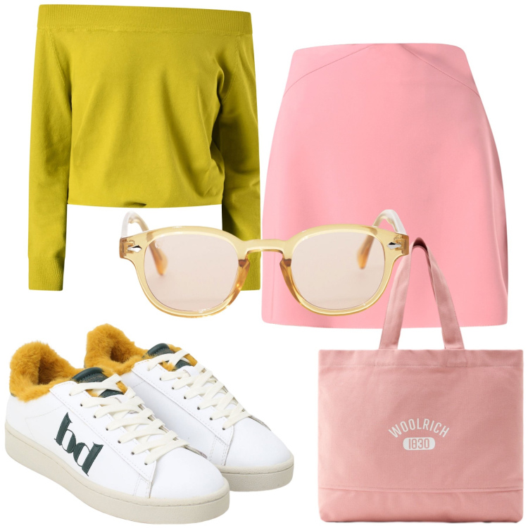 Outfit donna - Allegra in novembre. Stile Casual chic per Tutti i giorni. Abbinamento con maglieria, minigonne, occhiali da sole, sneakers, borse tote.