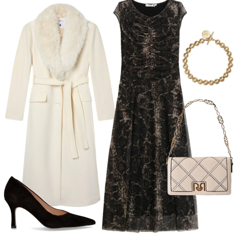 Outfit donna - Serata evento. Stile Glamour per Cerimonia. Abbinamento con vestiti lunghi, cappotti, borse a tracolla, braccialetti, décolleté.