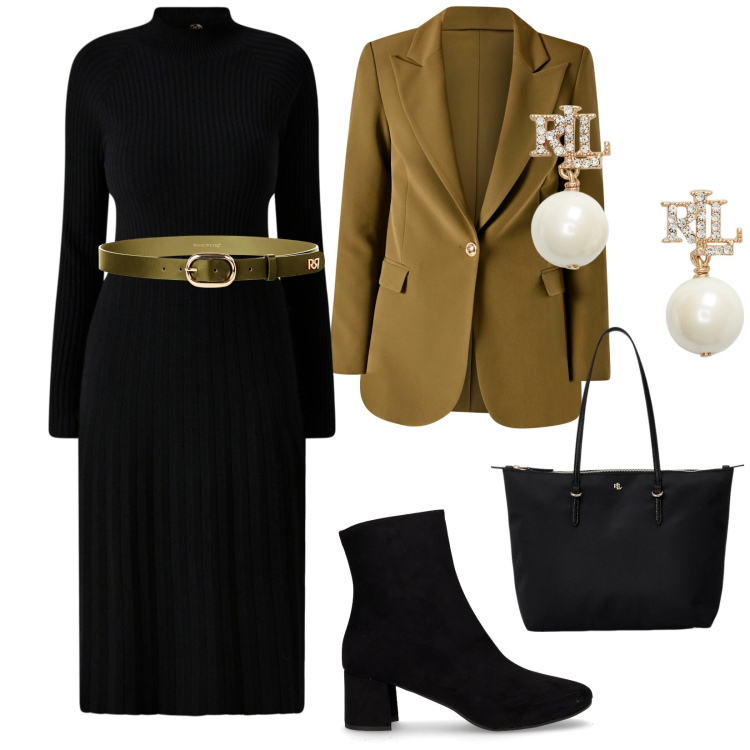 Outfit donna - Rinascimento. per Tutti i giorni. Abbinamento con cinture, vestiti midi/longuette, blazer, borse tote, orecchini, stivaletti.