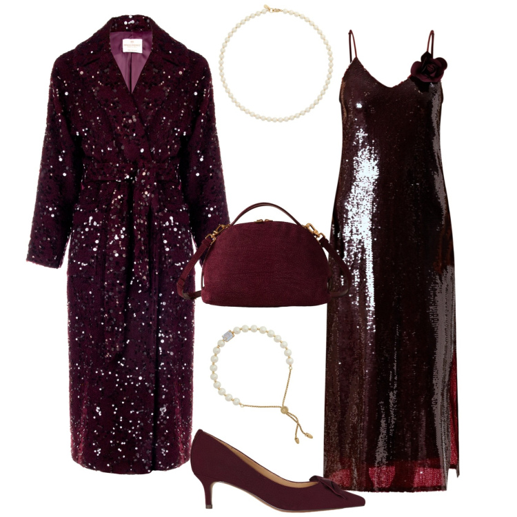 Outfit donna - Glamour feste serata eventi speciali. Stile Glamour per Serata fuori. Abbinamento con cappotti, vestiti midi/longuette, borse a mano, braccialetti, décolleté, collane.