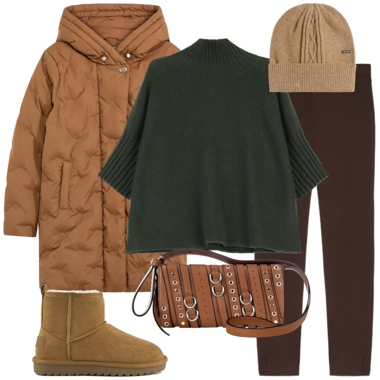 Outfit donna - City. Stile Casual chic per Tutti i giorni. Abbinamento con giacche, borse a spalla, maglieria, berretti, stivali, leggings.