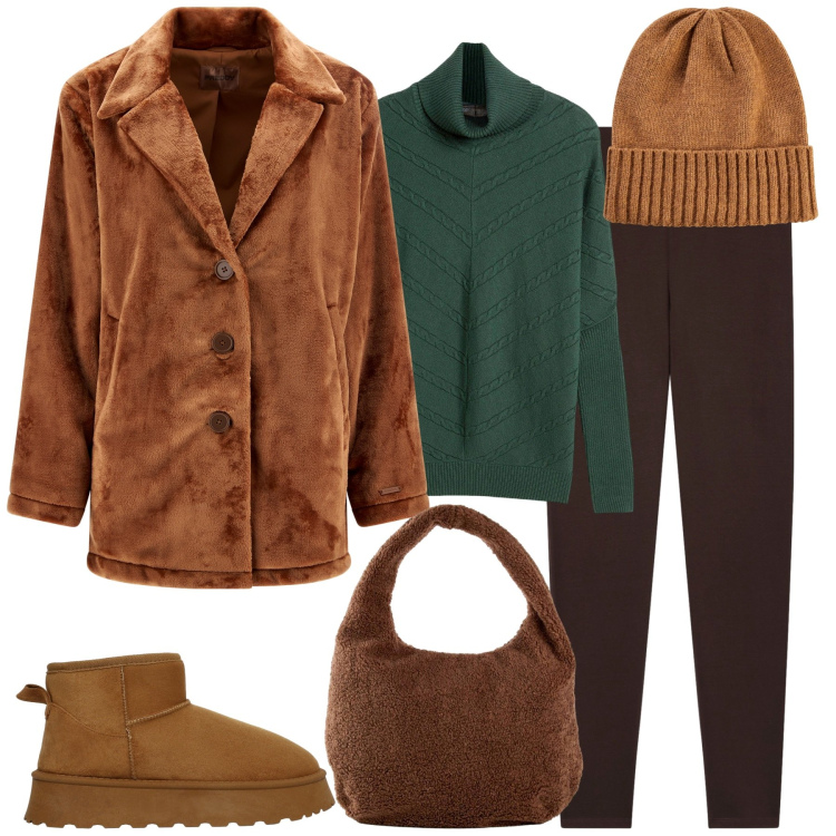 Outfit donna - Novembre. Stile Casual chic per Tutti i giorni. Abbinamento con berretti, shopping bag, maglieria, leggings, stivali, cappotti.