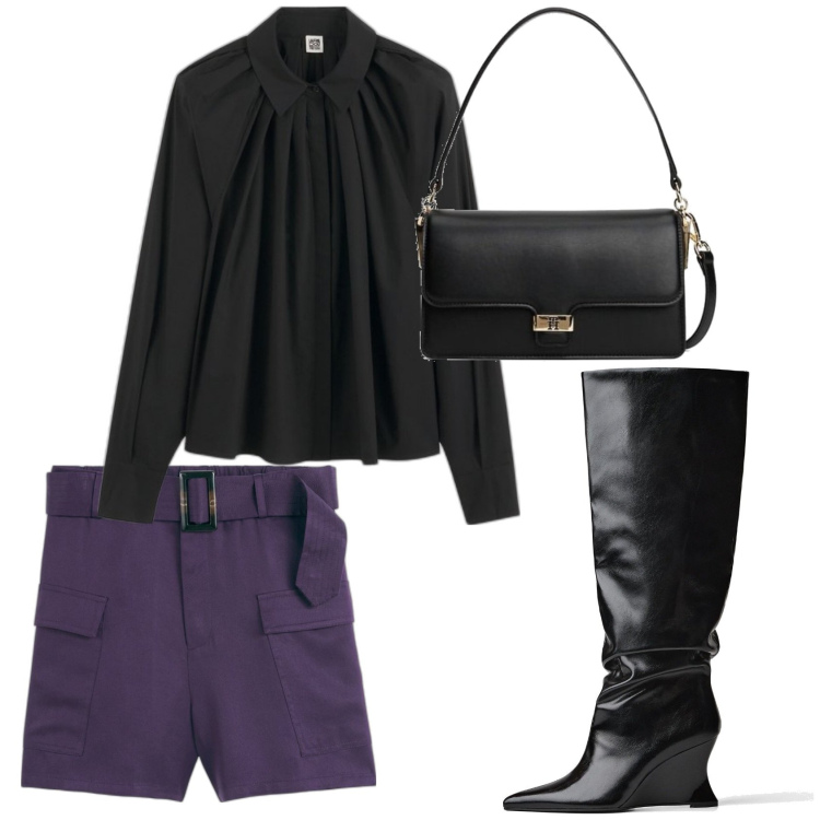 Outfit mujer - Chic outfit. Estilo Chic para Noche/Fiesta elegante. Combinación con shorts, camisas, bandoleras, botas.