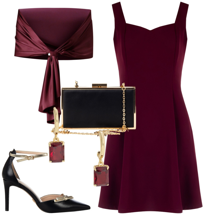 Outfit donna - Rinascimento. Stile Chic per Serata fuori. Abbinamento con scialli, décolleté, pochette, vestiti a tubino, orecchini.