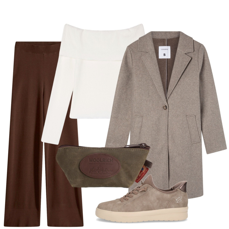 Outfit donna - Novembre. Stile Bon Ton per Tutti i giorni. Abbinamento con pantaloni, cappotti, maglieria, pochette, sneakers.