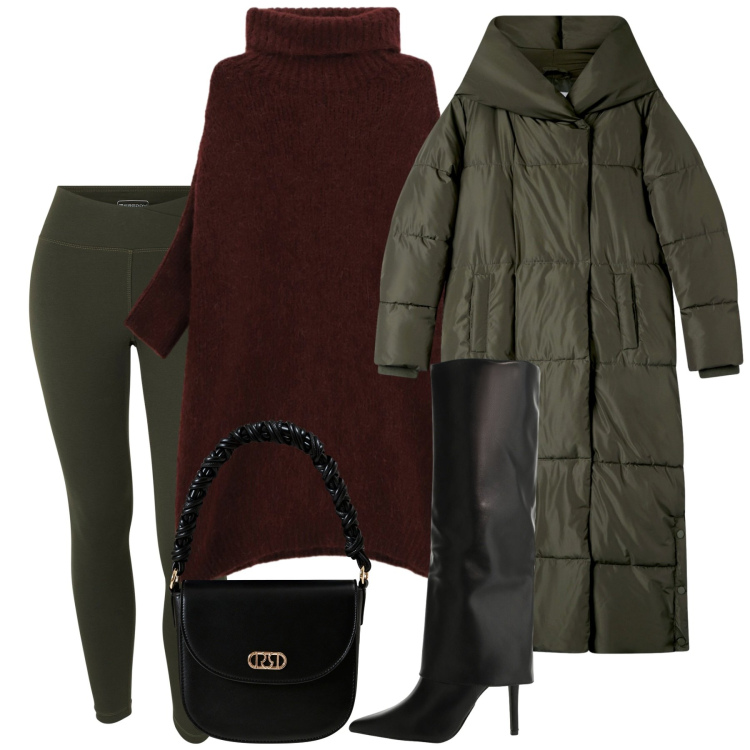 Outfit donna - City. Stile Chic per Tutti i giorni. Abbinamento con borse a mano, cappotti, maglieria, stivali, leggings.