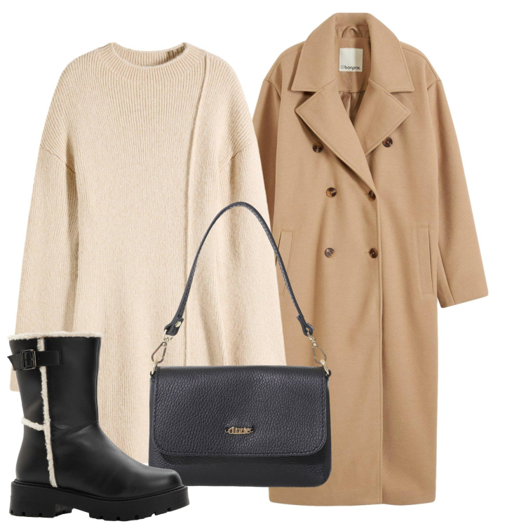 Outfit donna - Novembre. Stile Bon Ton per Ufficio. Abbinamento con stivali, cappotti, vestiti corti, borse a tracolla.