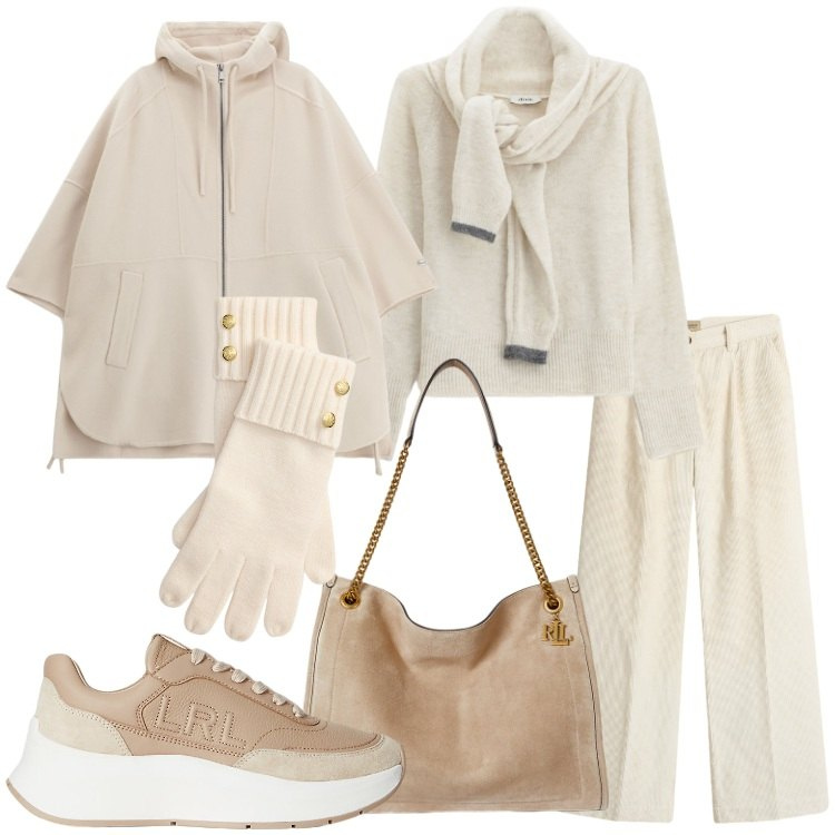 Outfit donna - Cozy & Chic. Stile Casual chic per Tutti i giorni. Abbinamento con cappotti, maglieria, sneakers, guanti, borse tote, pantaloni.