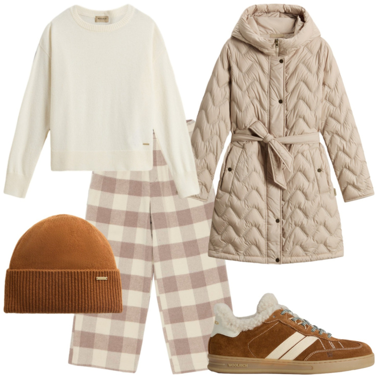 Outfit donna - Woolrich - Black Friday. Stile Urban per Tutti i giorni. Abbinamento con sneakers, pantaloni, berretti, maglieria, parka.