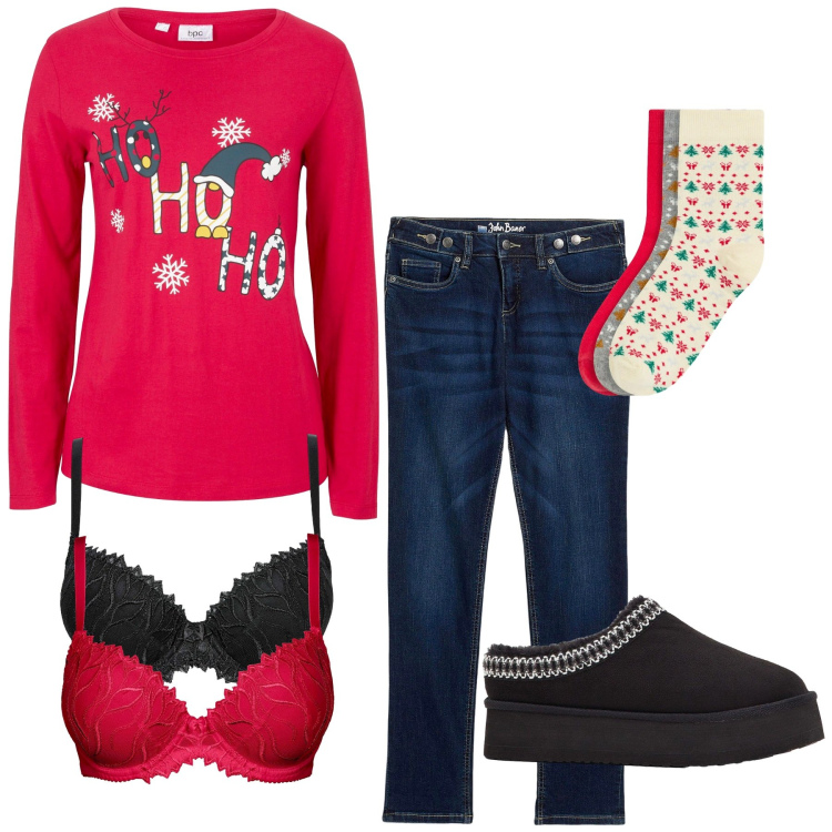 Outfit donna - bonprix - DAY TO NIGHT. Stile Basic per Tutti i giorni. Abbinamento con jeans boyfriend, stivaletti, reggiseni, maglieria, calzini.