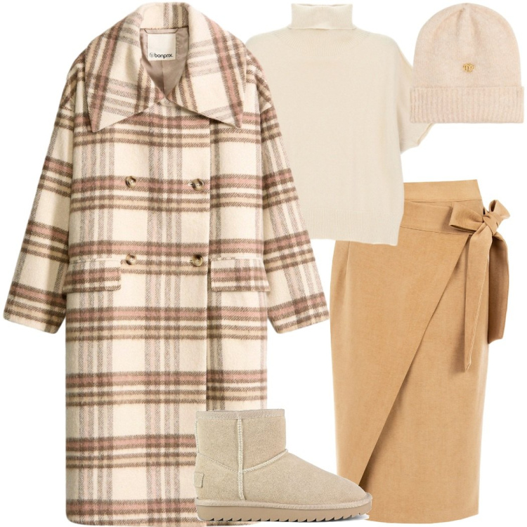 Outfit donna - Look caramello. Stile Urban per Tutti i giorni. Abbinamento con cappotti, gonne longuette, maglieria, berretti, stivali.