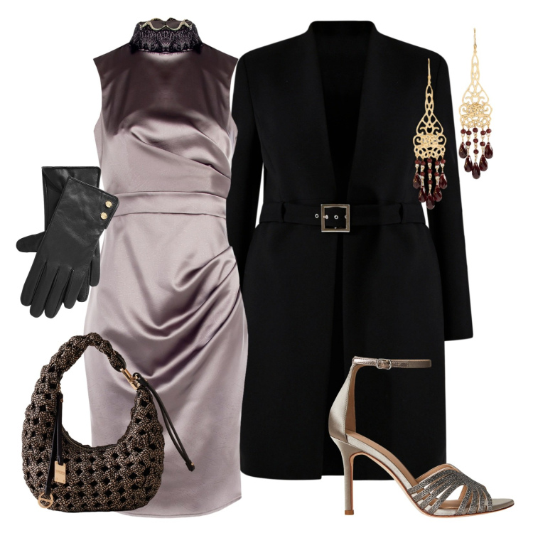 Outfit donna - Rinascimento Black Friday part 1. Stile Glamour per Cerimonia. Abbinamento con vestiti a tubino, trench, borse a mano, sandali gioiello, guanti, orecchini.