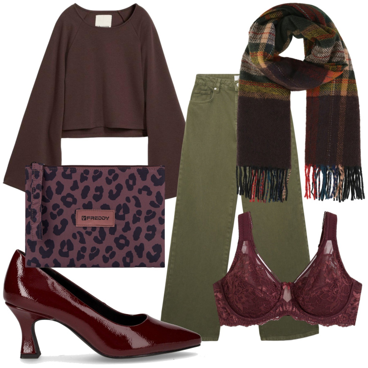 Outfit donna - Serata tra amici. Stile Urban per Serata fuori. Abbinamento con cappe, reggiseni, sciarpe, jeans, clutch, décolleté.