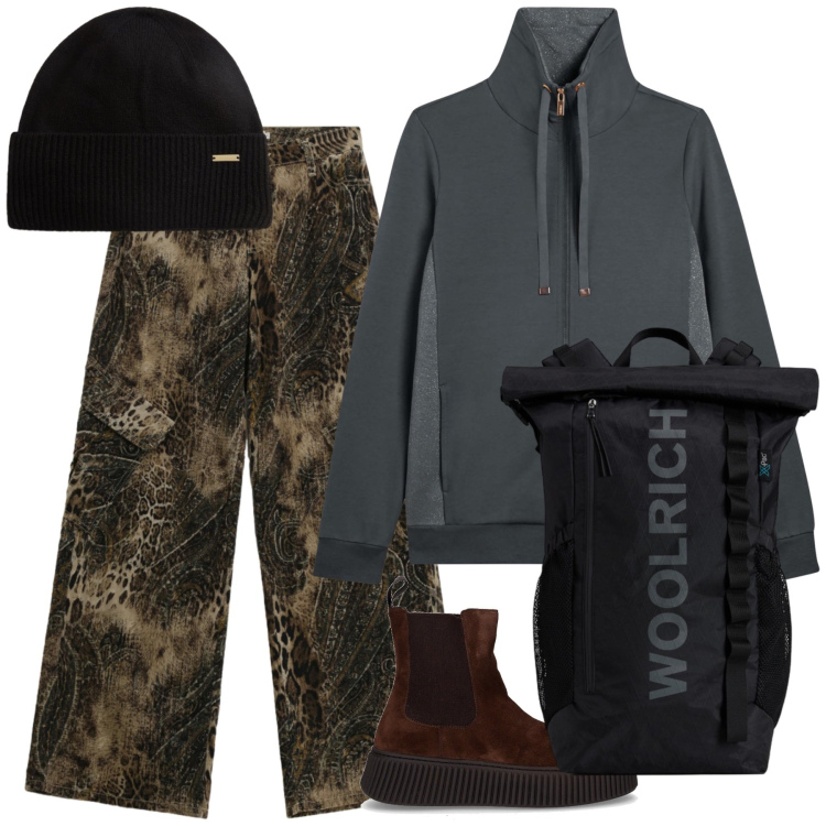 Outfit donna - Un po’ militaresco. Stile Military per Tutti i giorni. Abbinamento con pantaloni cargo, felpe, berretti, zaini, stivaletti chelsea.