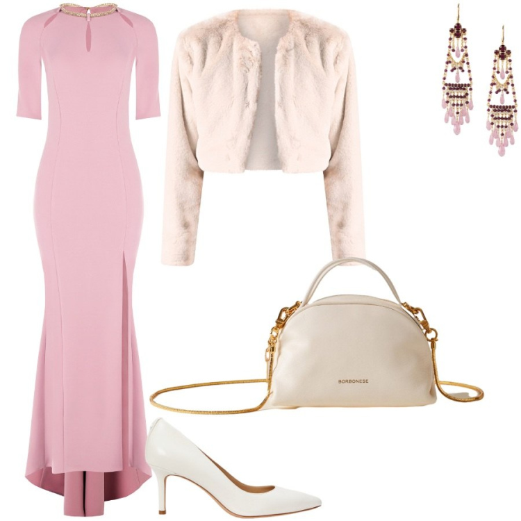 Outfit donna - Un romantico matrimonio. Stile Chic per Cerimonia. Abbinamento con vestiti lunghi, bolero, borse a mano, décolleté, orecchini.