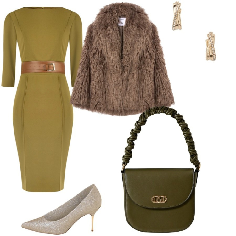 Outfit donna - Battesimo invernale. Stile Chic per Cerimonia. Abbinamento con vestiti a tubino, décolleté, borse a mano, ecopellicce, orecchini.