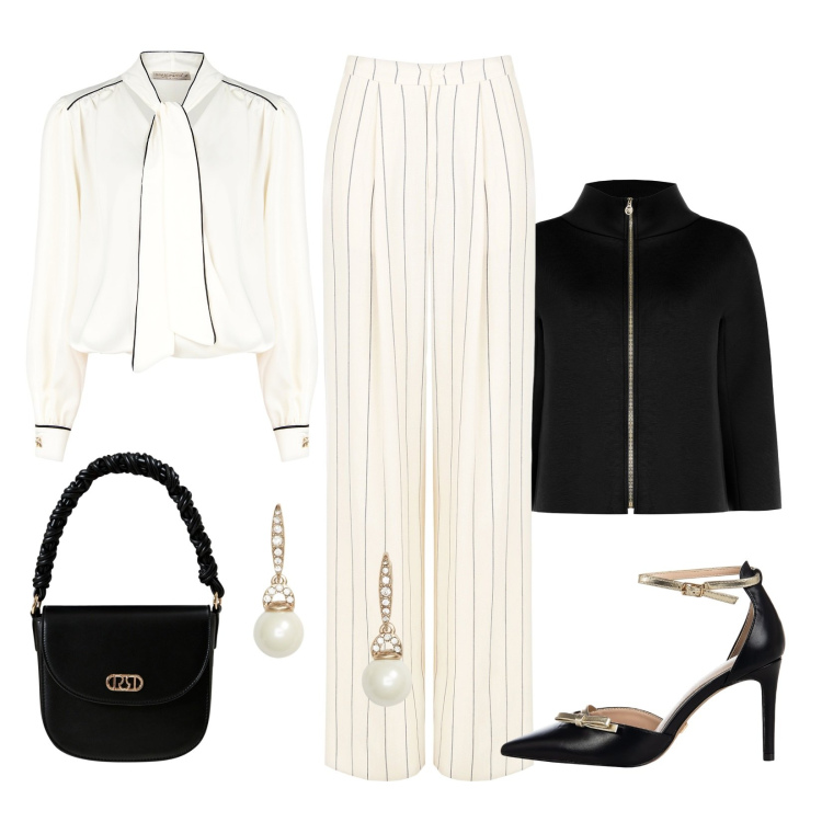 Outfit donna - Evento speciale!. Stile Chic per Cerimonia. Abbinamento con bluse, décolleté, cappe, borse a mano, pantaloni, orecchini.