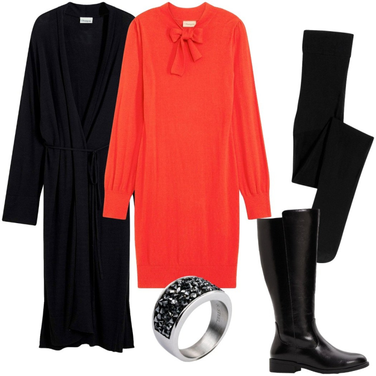 Outfit donna - Bonprix Day to night. Stile Casual chic per Serata fuori. Abbinamento con vestiti, anelli, collant, cappotti, stivali.