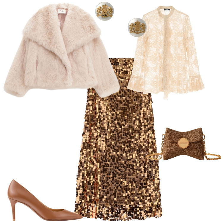 Outfit donna - Glamour feste eventi serate. Stile Glamour per Tutti i giorni. Abbinamento con borse a tracolla, camicie, gonne lunghe, blazer, orecchini, décolleté.