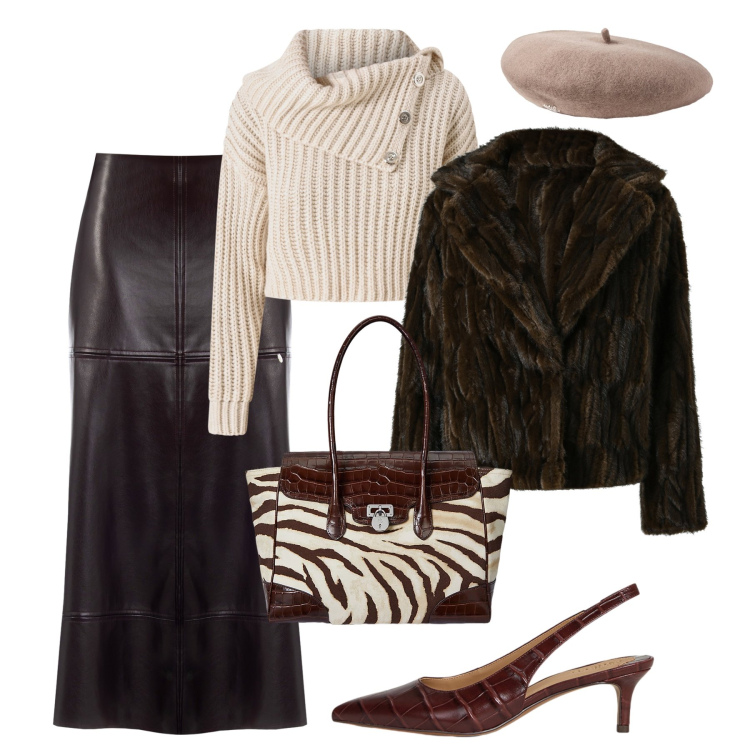 Outfit donna - Rinascimento H24. Stile Trendy per Tutti i giorni. Abbinamento con blazer, maglieria, gonne longuette, décolleté, borse a mano, berretti.