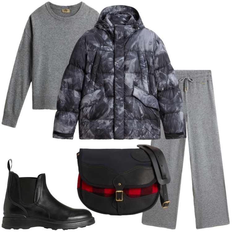 Outfit donna - Woolrich - Black Friday. Stile Casual per Ufficio. Abbinamento con stivaletti, piumini, borse a tracolla, pantaloni, maglieria.
