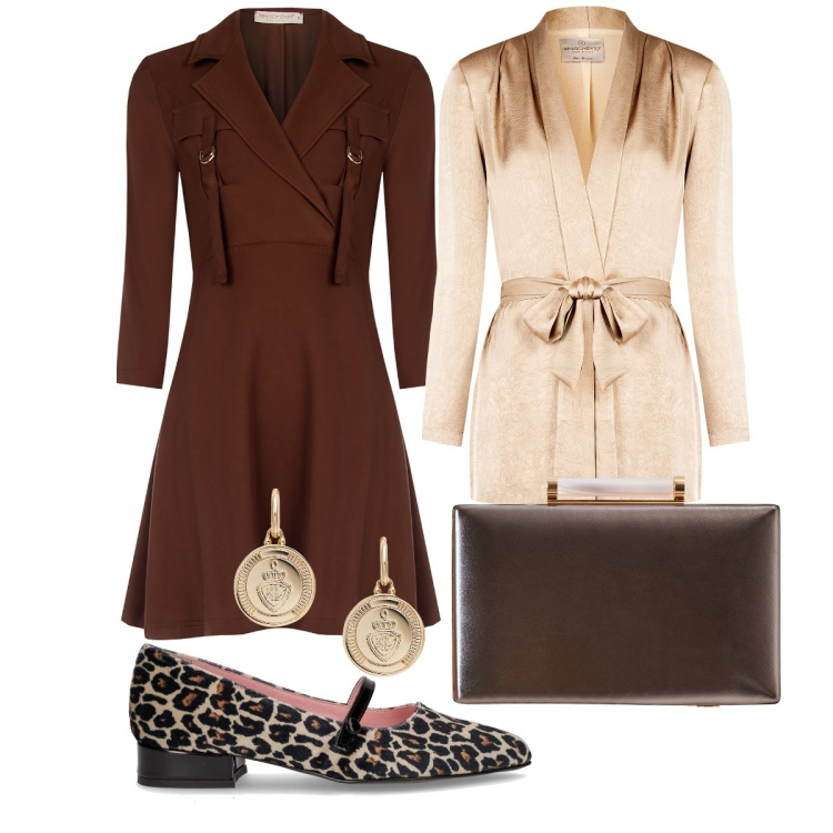 Outfit donna - Rinascimento - Black Friday. Stile Chic per Serata fuori. Abbinamento con vestiti midi/longuette, blazer, clutch, orecchini, ballerine.