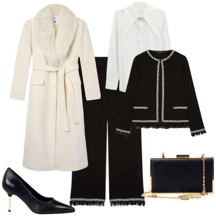 Outfit donna - Bon ton. Stile Bon Ton per Tutti i giorni. Abbinamento con pochette, décolleté, cappotti, camicie, cardigans, pantaloni.