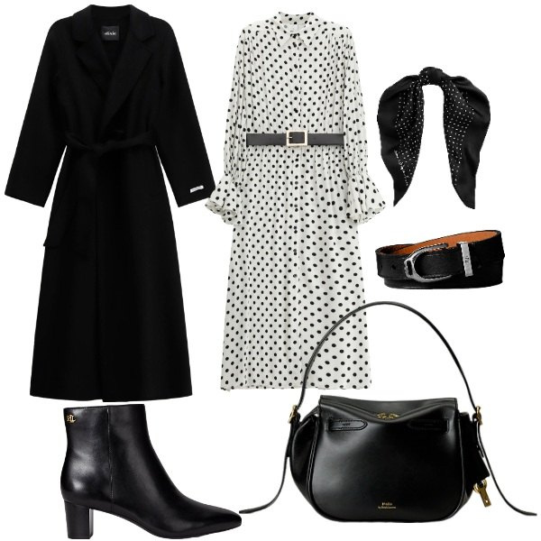 Outfit donna - Total look #2286484. Stile Chic per Tutti i giorni. Abbinamento con vestiti midi/longuette, cappotti, foulard, borse a mano, stivaletti, braccialetti.