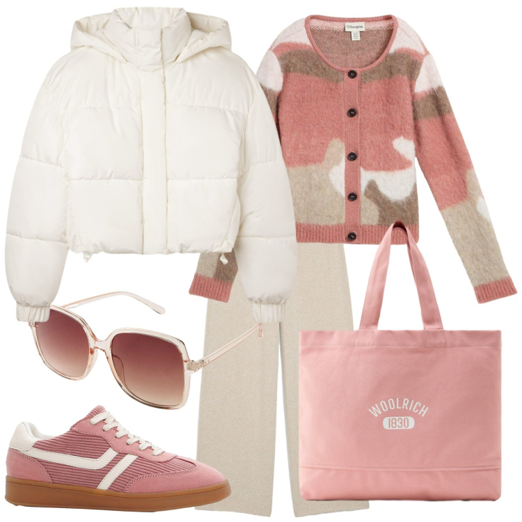 Outfit donna - Stile e leggerezza. Stile Sporty chic per Tutti i giorni. Abbinamento con sneakers, occhiali da sole, cardigans, pantaloni a palazzo, bomber, borse tote.