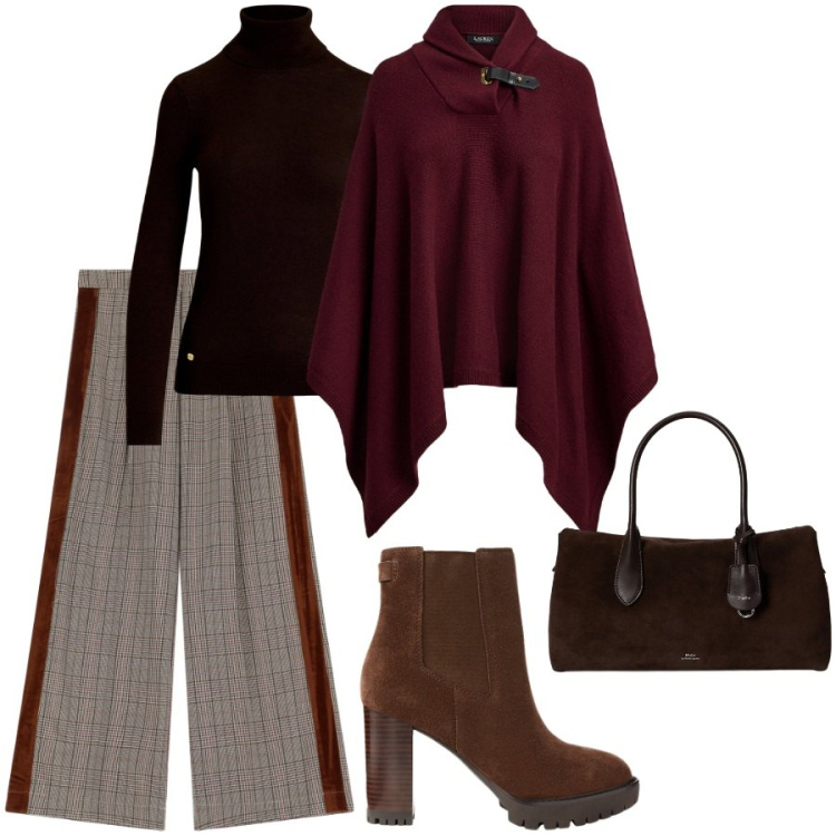 Outfit donna - Total look #2286516. Stile Chic per Serata fuori. Abbinamento con pantaloni a palazzo, cappotti, maglieria, borse a mano, stivaletti chelsea.